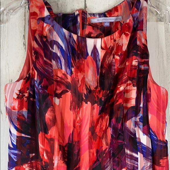 Luxe Carmen Marc Valvo Red Floral A-Line Sun Dress - Picture 5 of 12